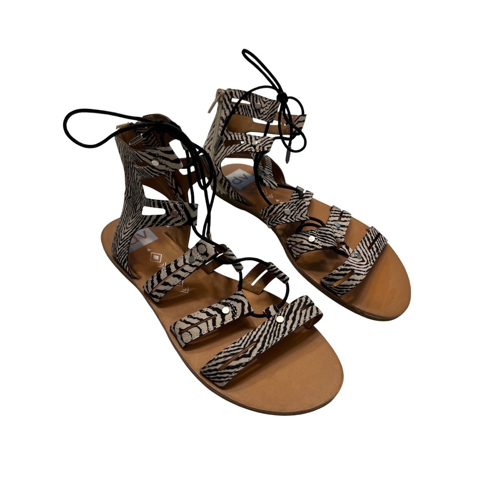 DV‎ Dolce Vita Black Cream Zebra Print Lace Up Gladiator Sandals Size 8